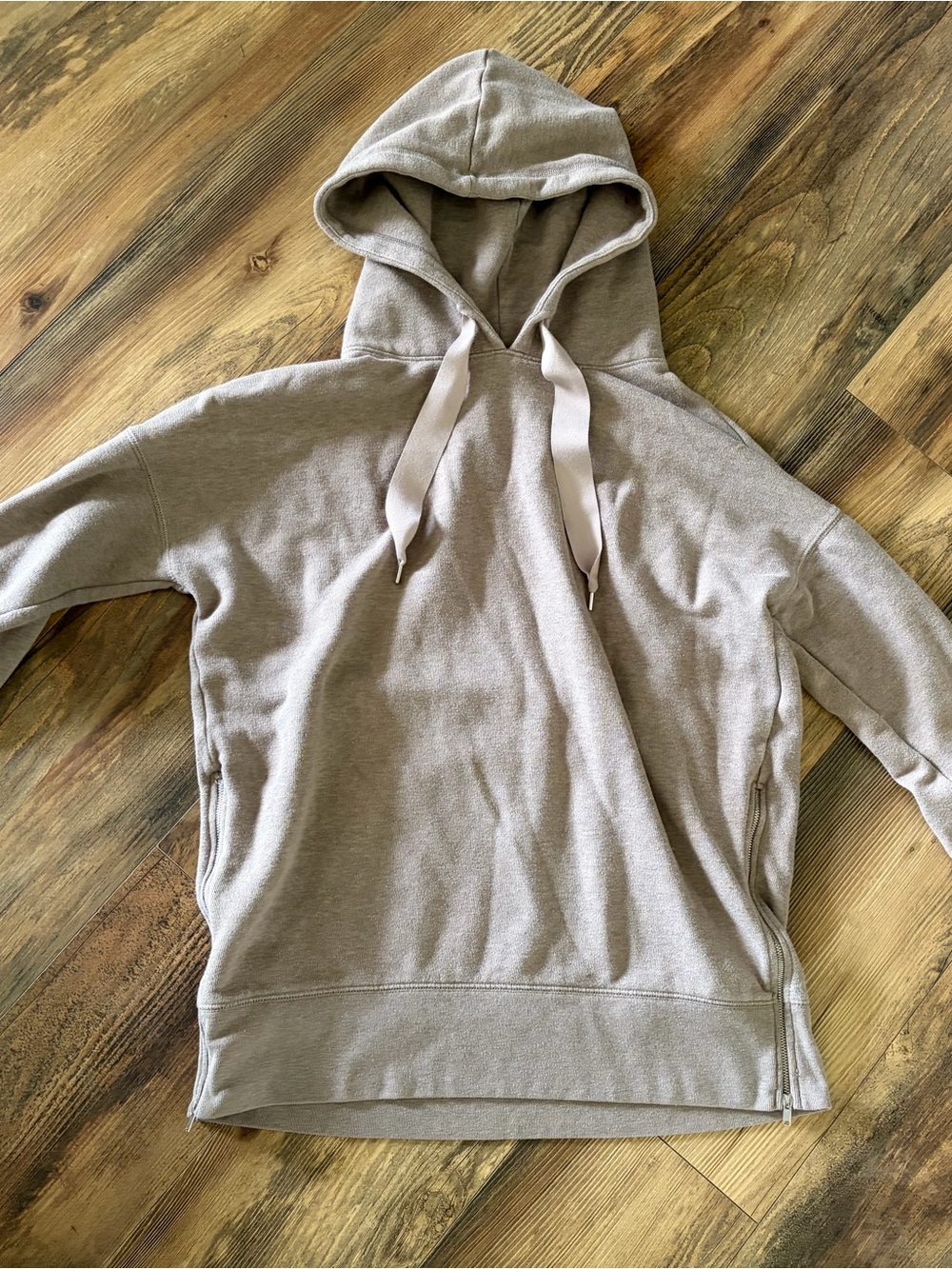 aerie Taupe Hoodie with Side Zips and Wide Drawstrings